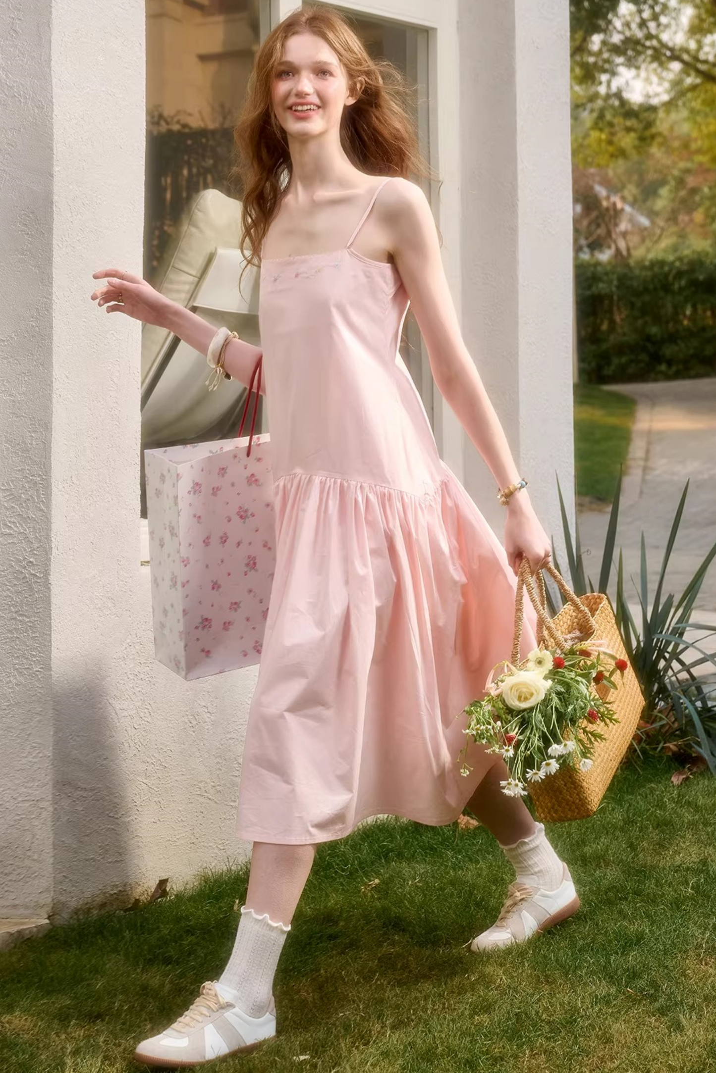 베이비 핑크 코튼 드레스 셋업