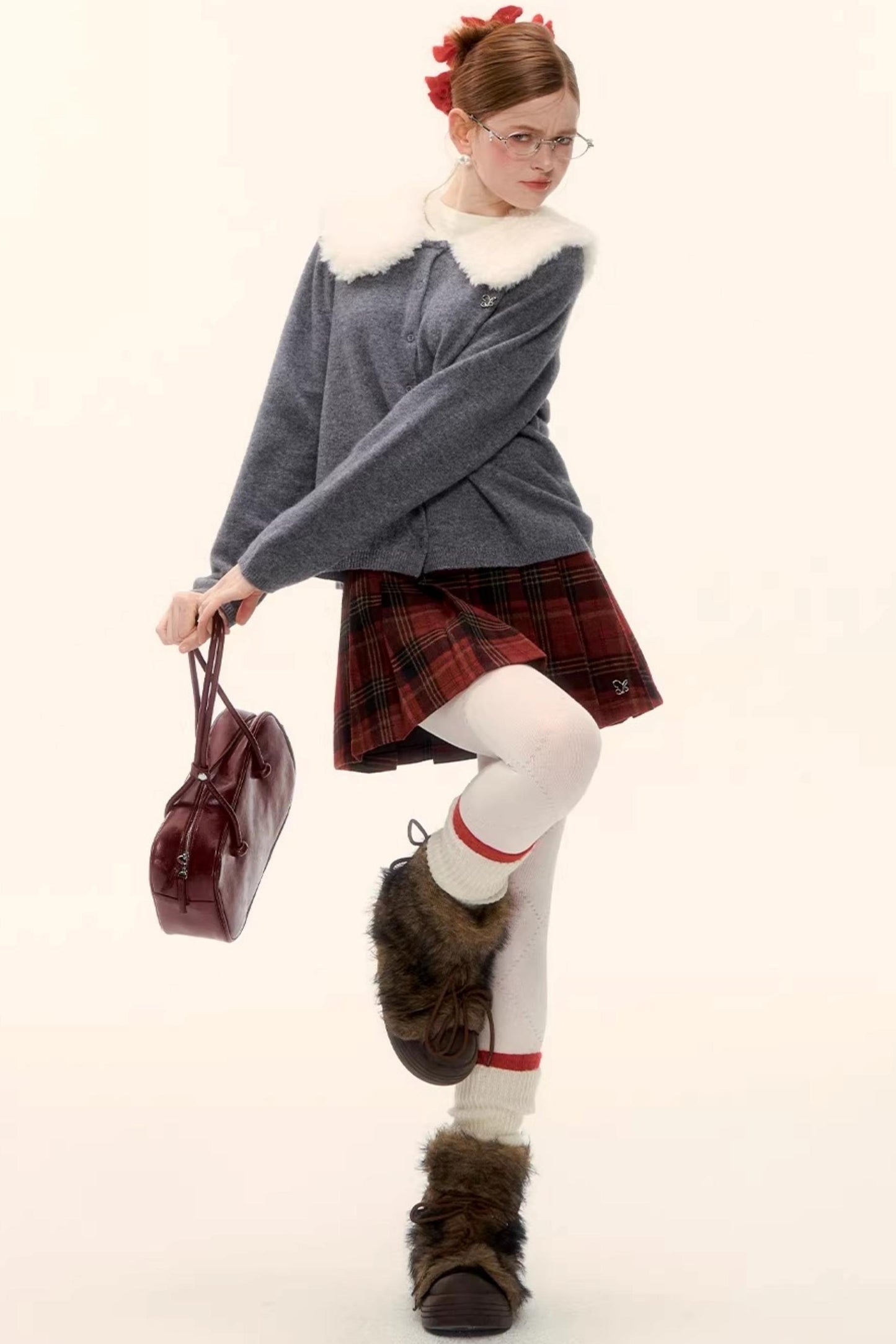 Wool Detachable Fur Collar Cardigan