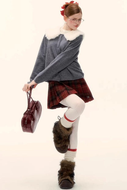 Wool Detachable Fur Collar Cardigan