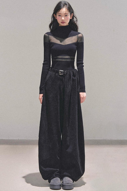 Fleece-Lined Wide-Leg Pants