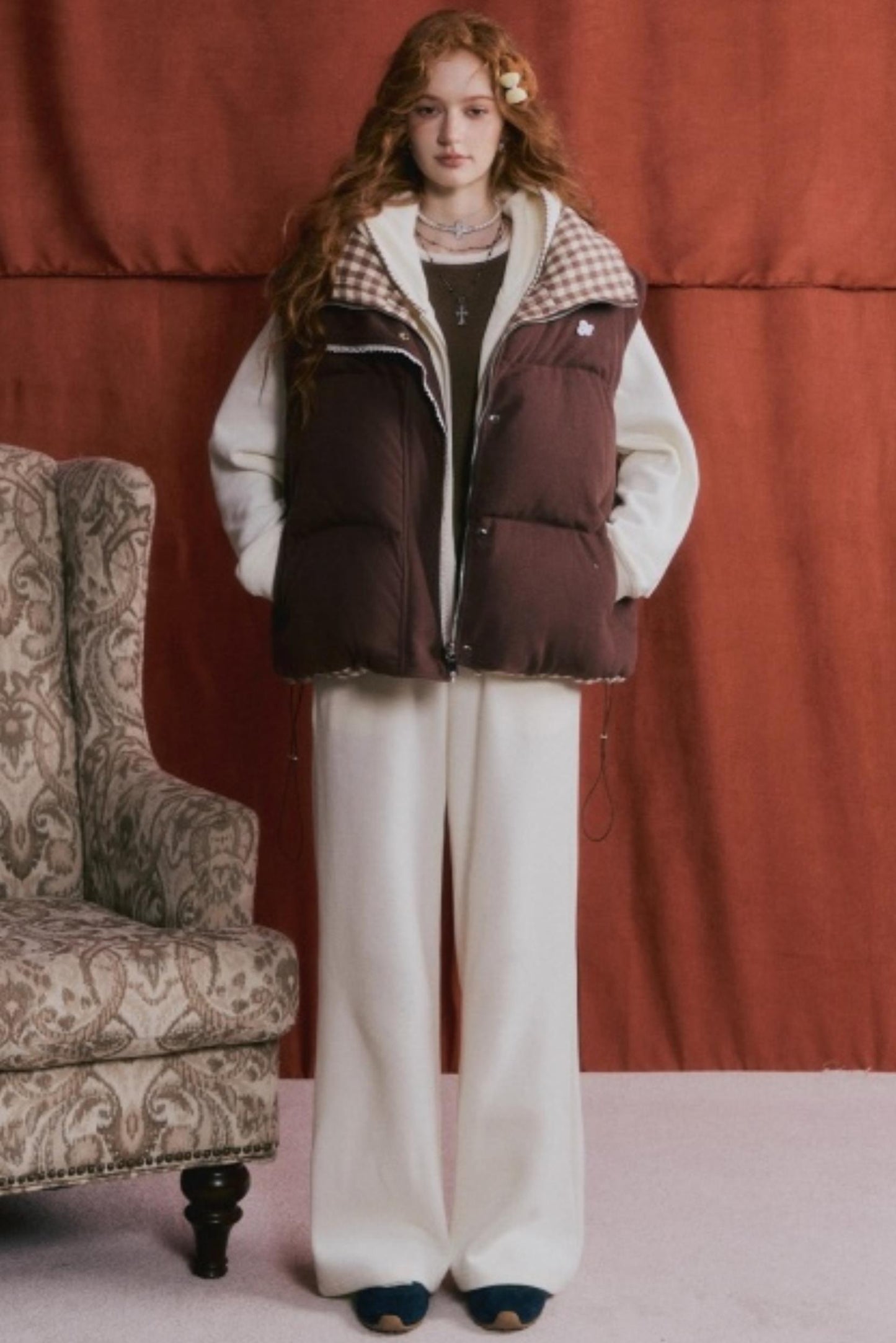 Reversible Plaid Lace Vest