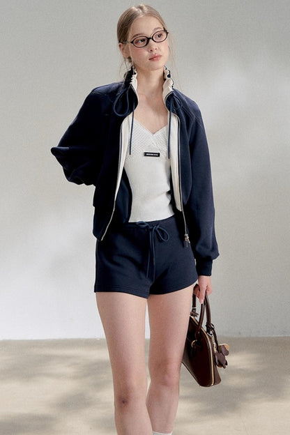 Textured White V-Neck Knitted Suspender Top