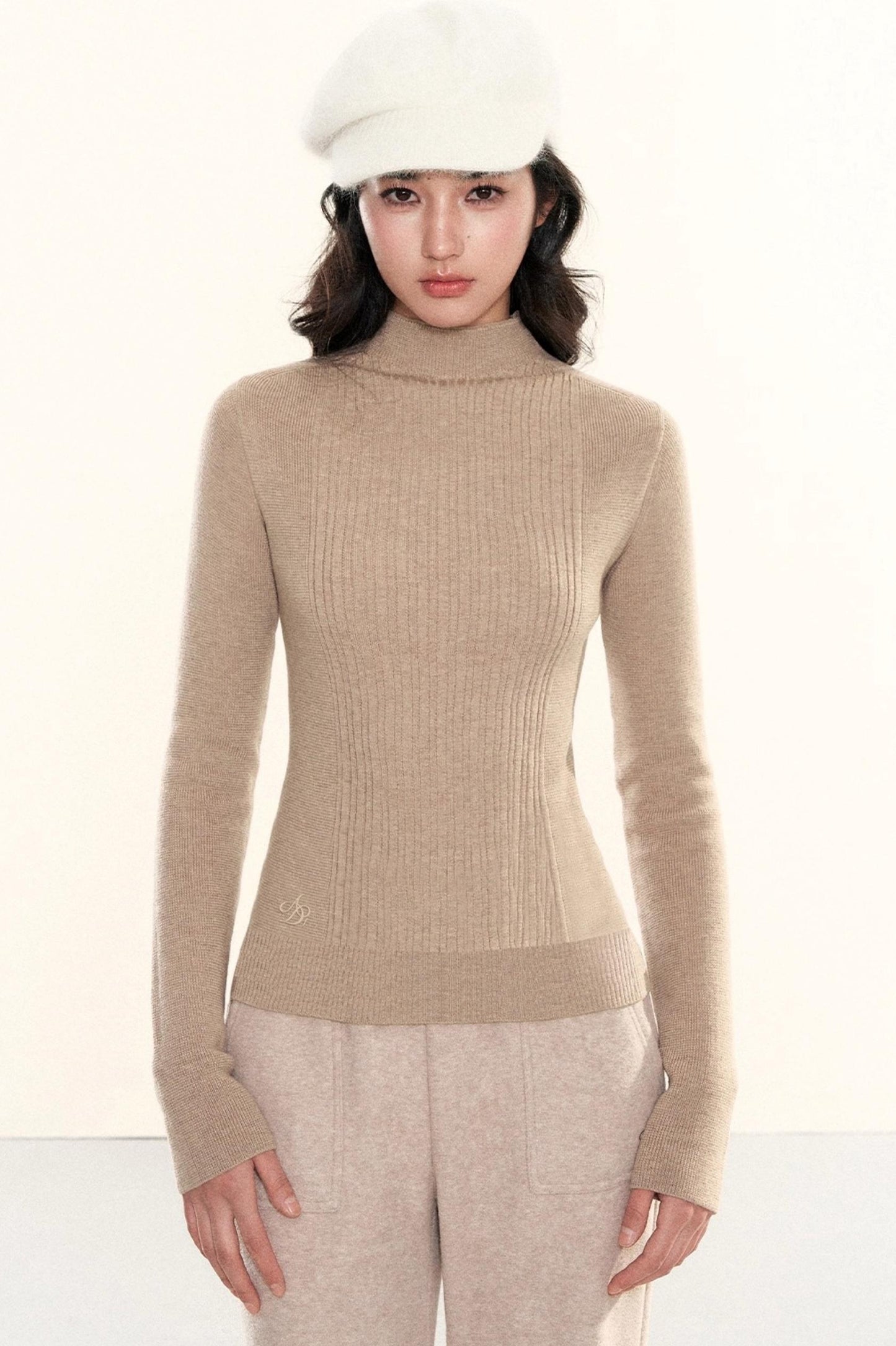 Ribbed Waist-Cinching Knit Sweater