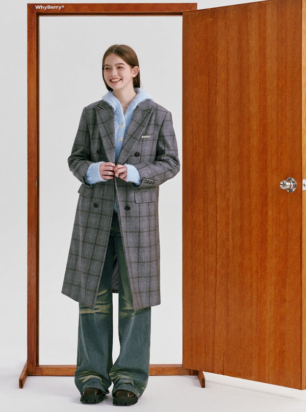 vintage long checked coat