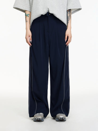 Strip Three-Dimensional Split Wide-Leg Pants