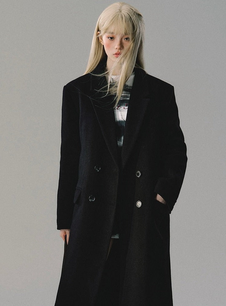 double-breasted wool long jacket