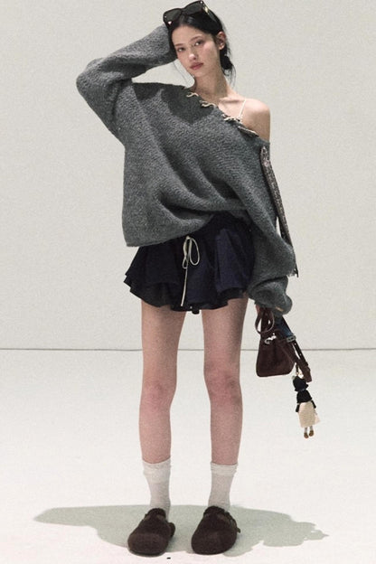 Plaid Color-Blocked A-Line Skirt