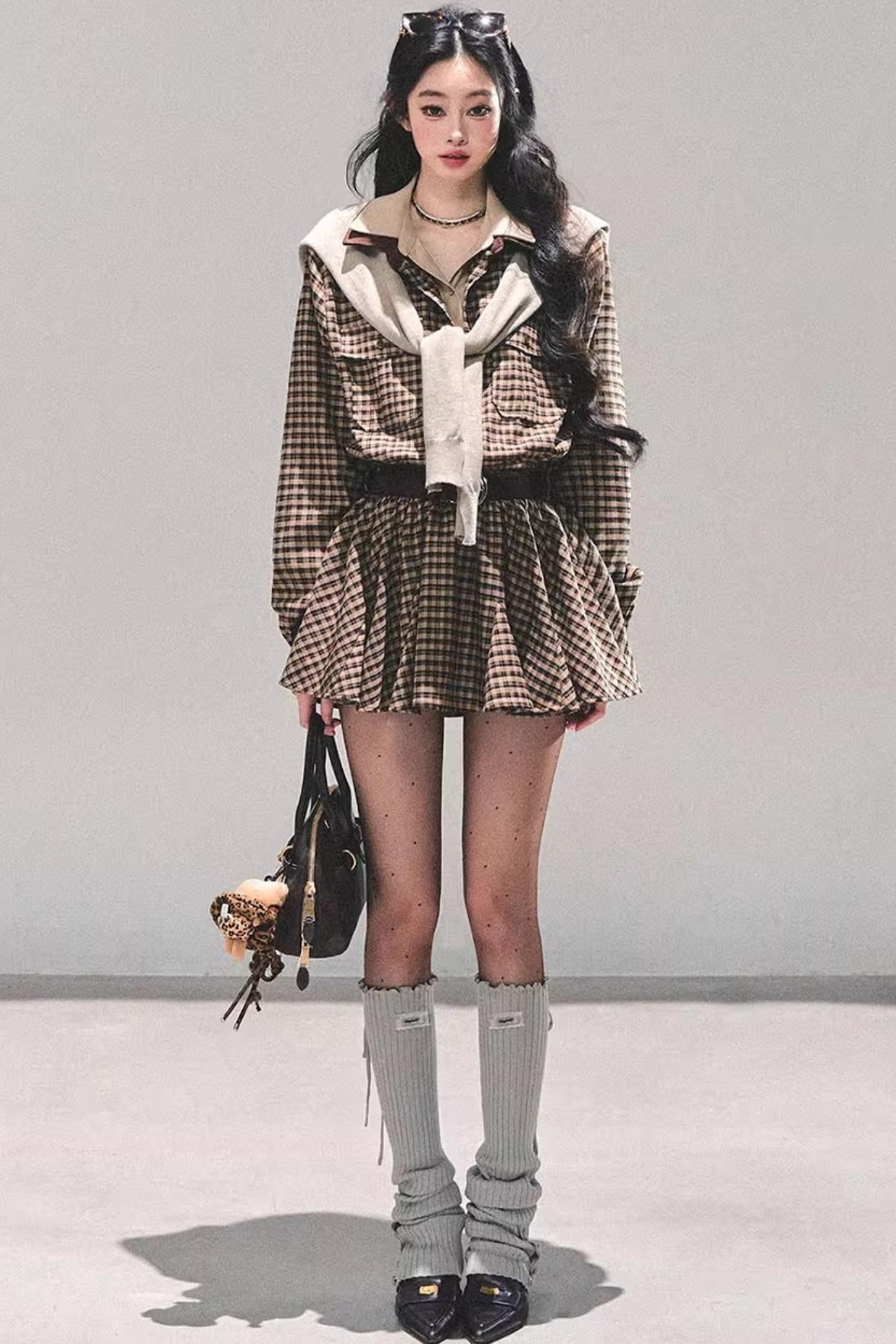 Plaid Two-Piece Winter Dress Set-Up