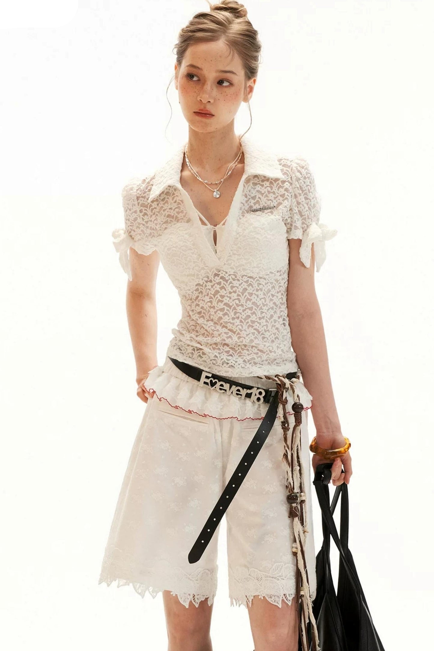 Lace Bow Puff Sleeve Top