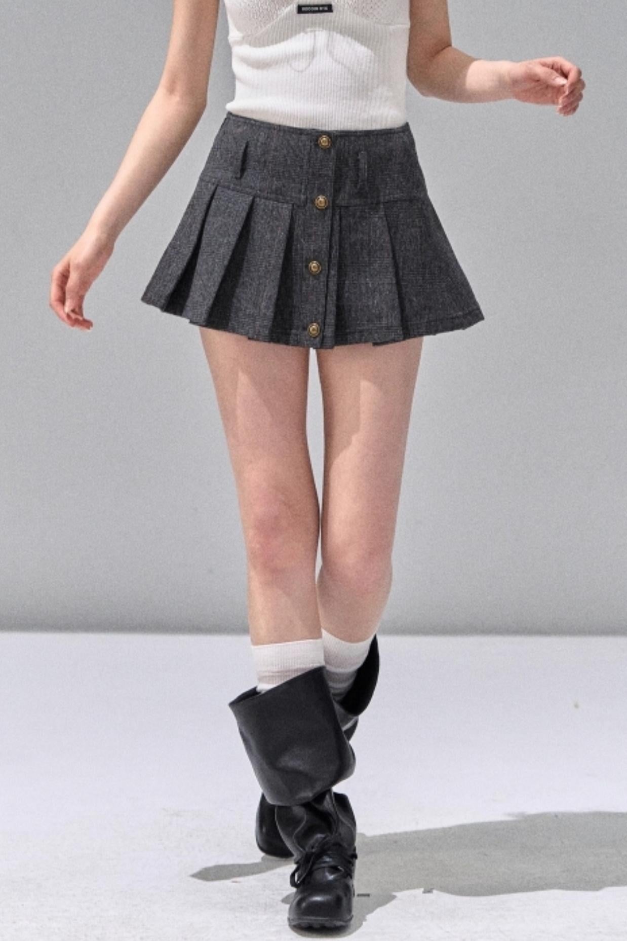 Fake Two Polo Lapel Sweater Skirt Set-Up