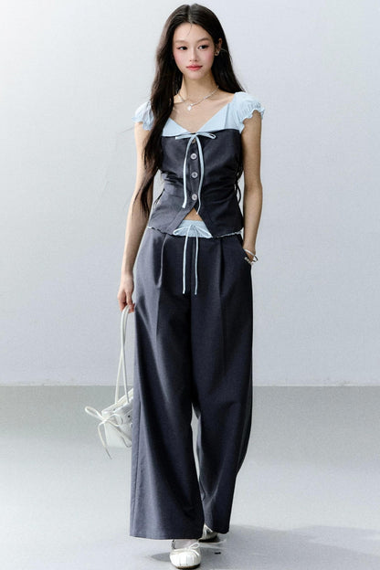 Color-Block Patchwork Top and Pants Set-Up