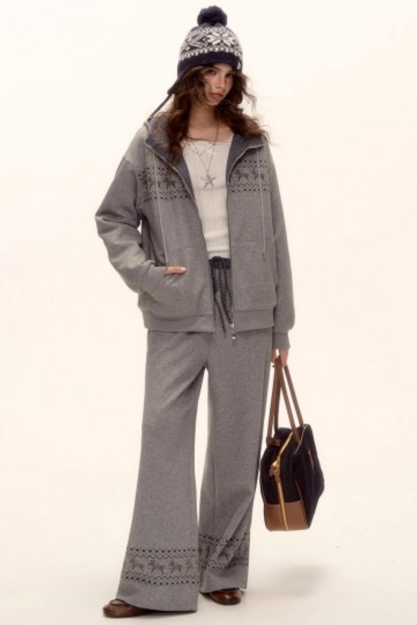 Fair Isle Quilted Jacket Pants Set-Up