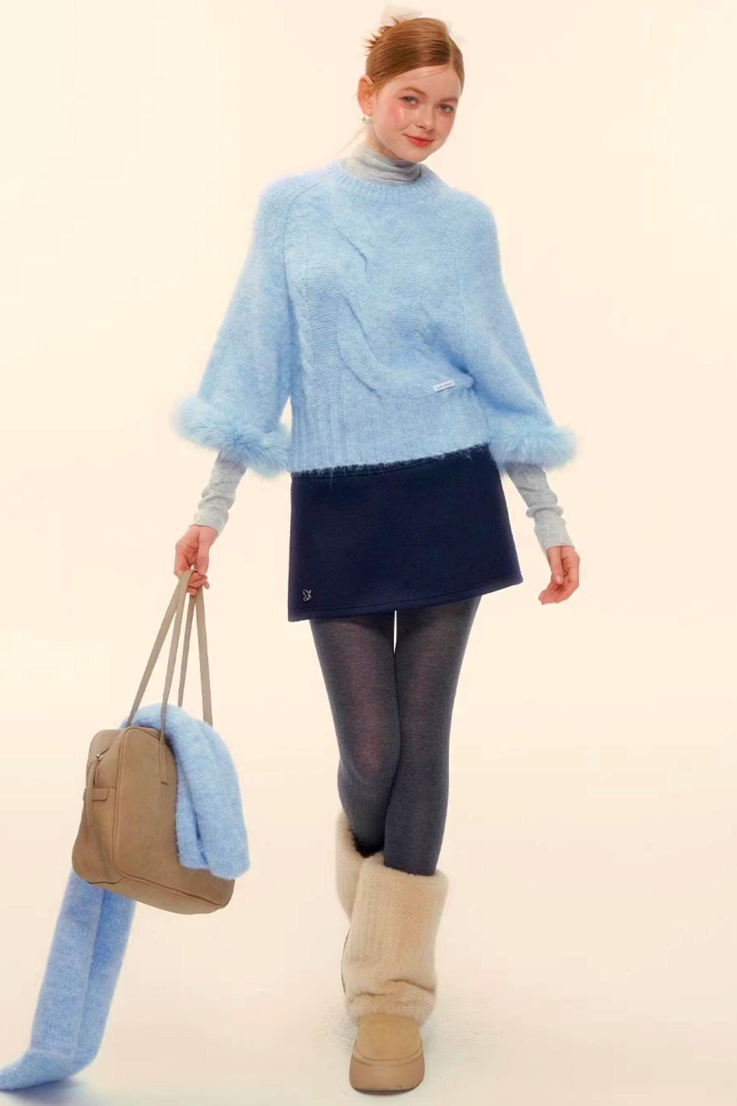 울 혼방 플러시 엣지 스웨터 스카프 세트