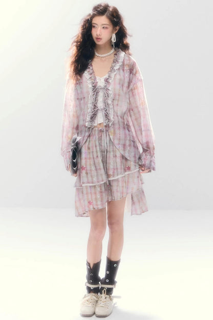 Lace-Tie Cotton Cardigan Matching Set