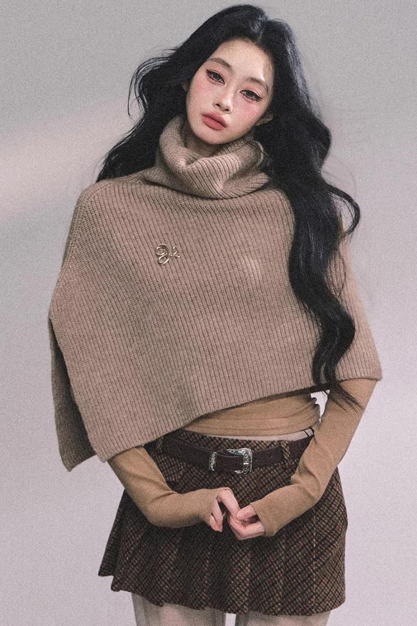 Maple Leaf Knit Sweater Cape Set-Up