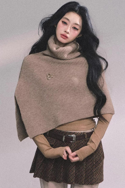 Maple Leaf Knit Sweater Cape Set-Up