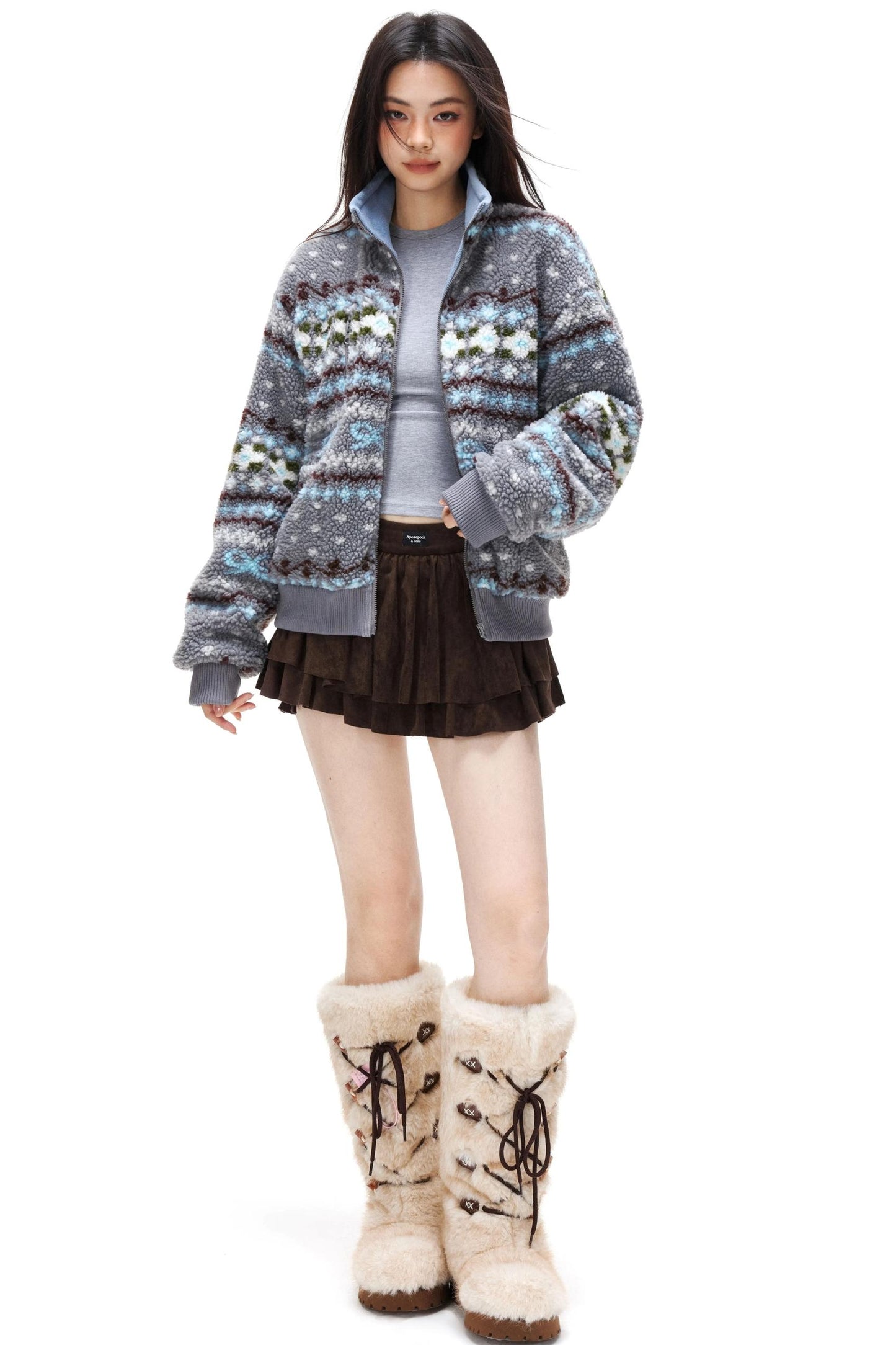 Suede Ruffled A-Line Skirt