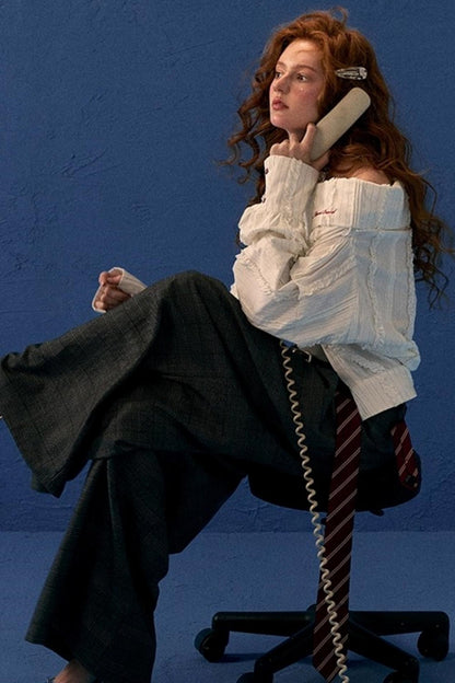 Layered Slanted Shoulder White Shirt