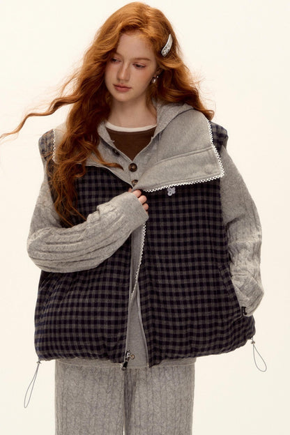 Reversible Plaid Lace Vest Jacket