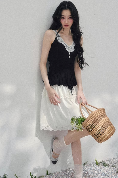 Lace Trim Camisole Cardigan Set-Up