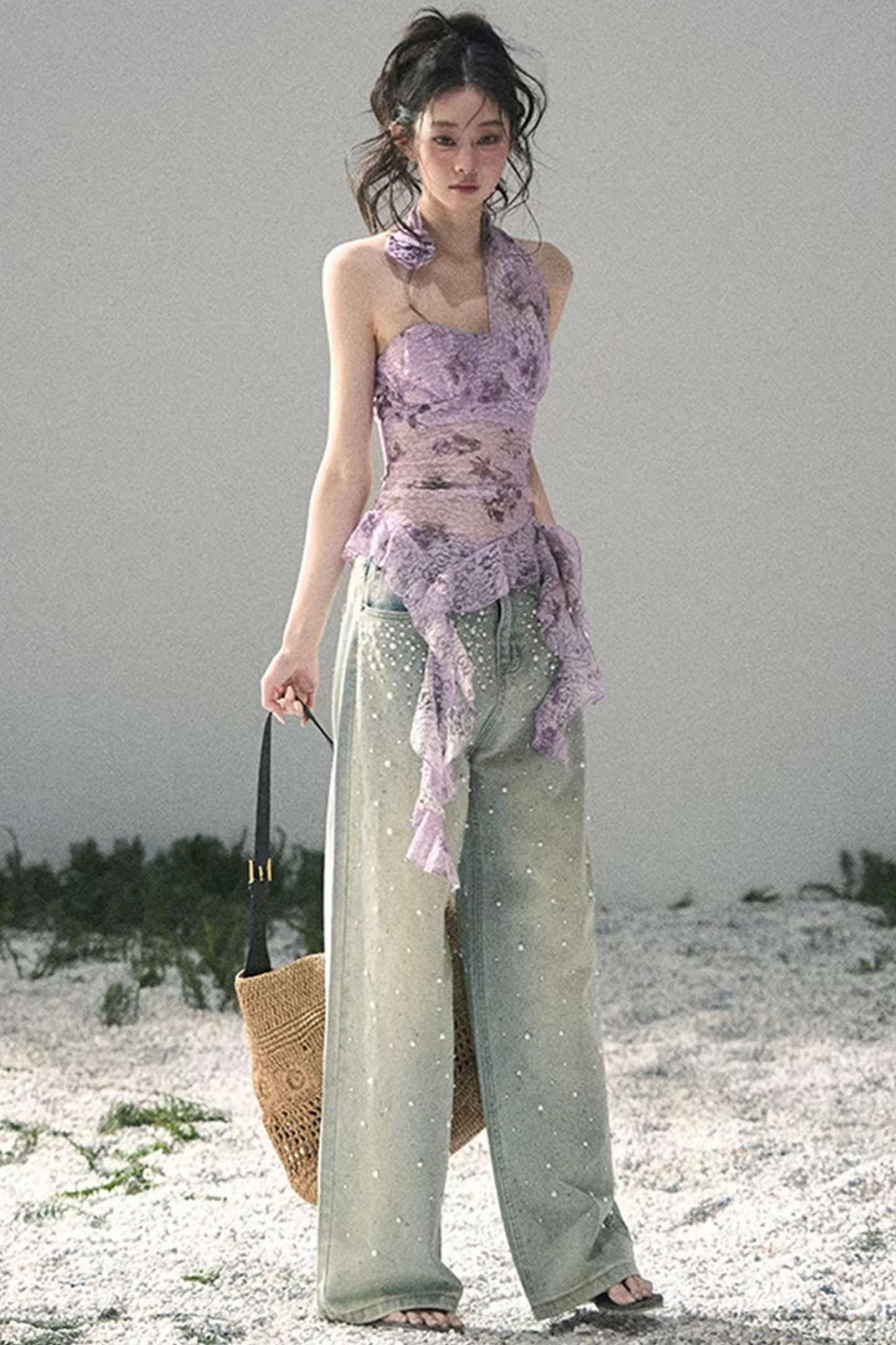 자주색 바우히니아 리본 탑