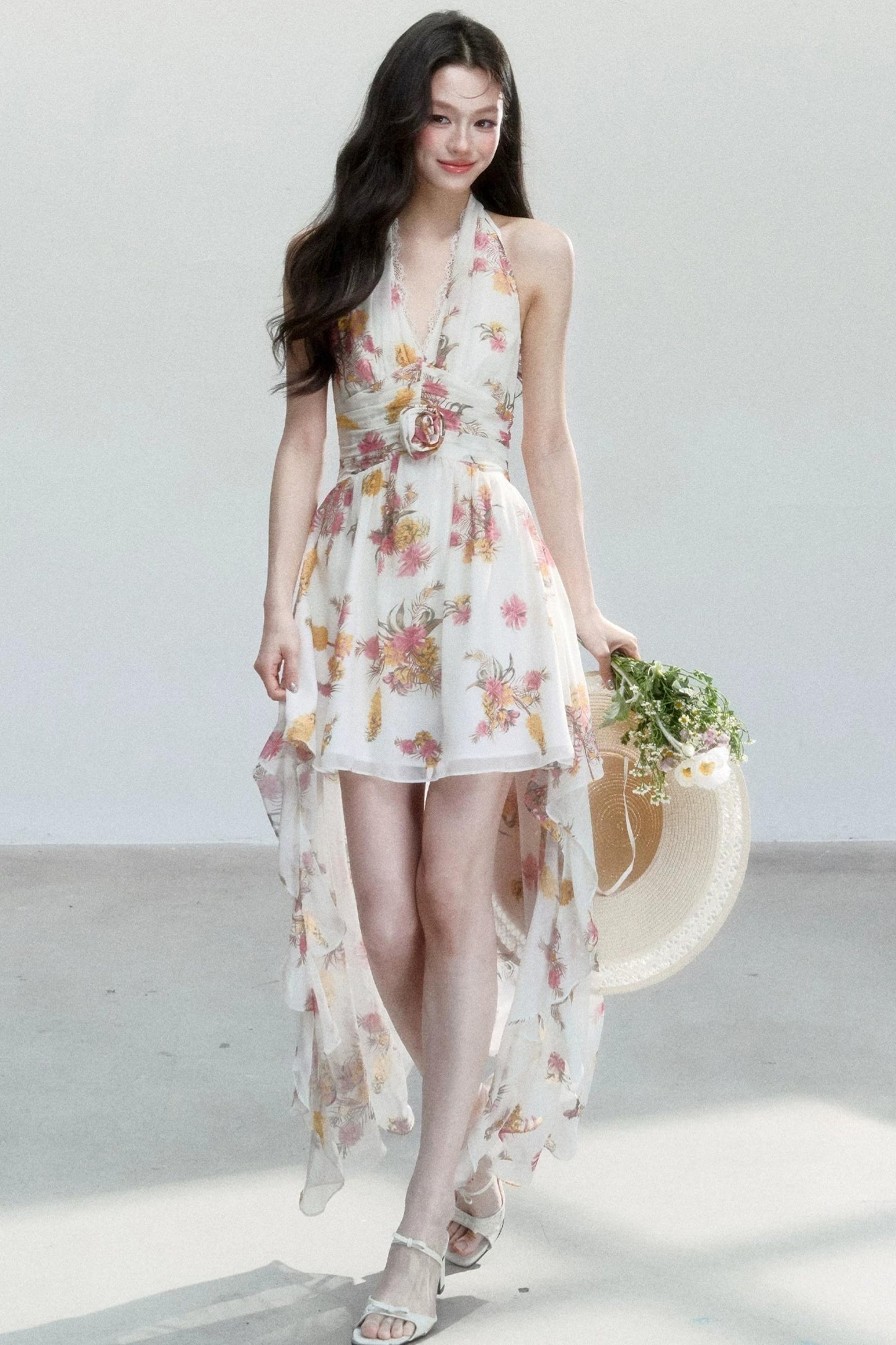 Chiffon Floral V-Neck Dress