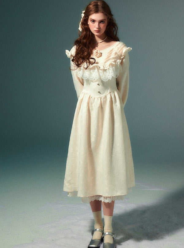 Waist butterfly jacquard dress