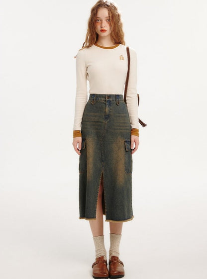 RETRO CARGO DENIM SKIRT