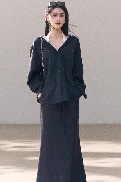 Lyocell Embroidered Draped Skirt Set-Up