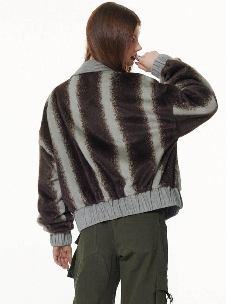 Color smudged striped plush Jacket