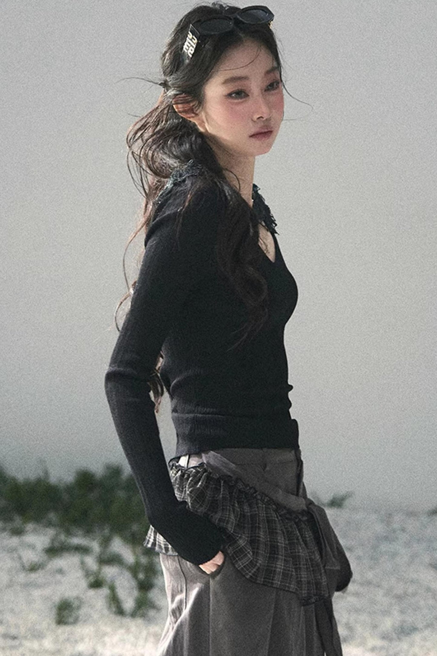 Lace-Trimmed Knitted Top