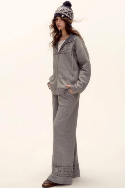 Fair Isle Quilted Jacket Pants Set-Up