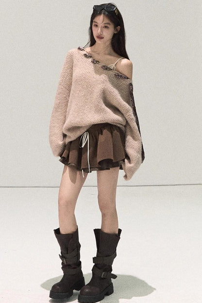 Plaid Color-Blocked A-Line Skirt