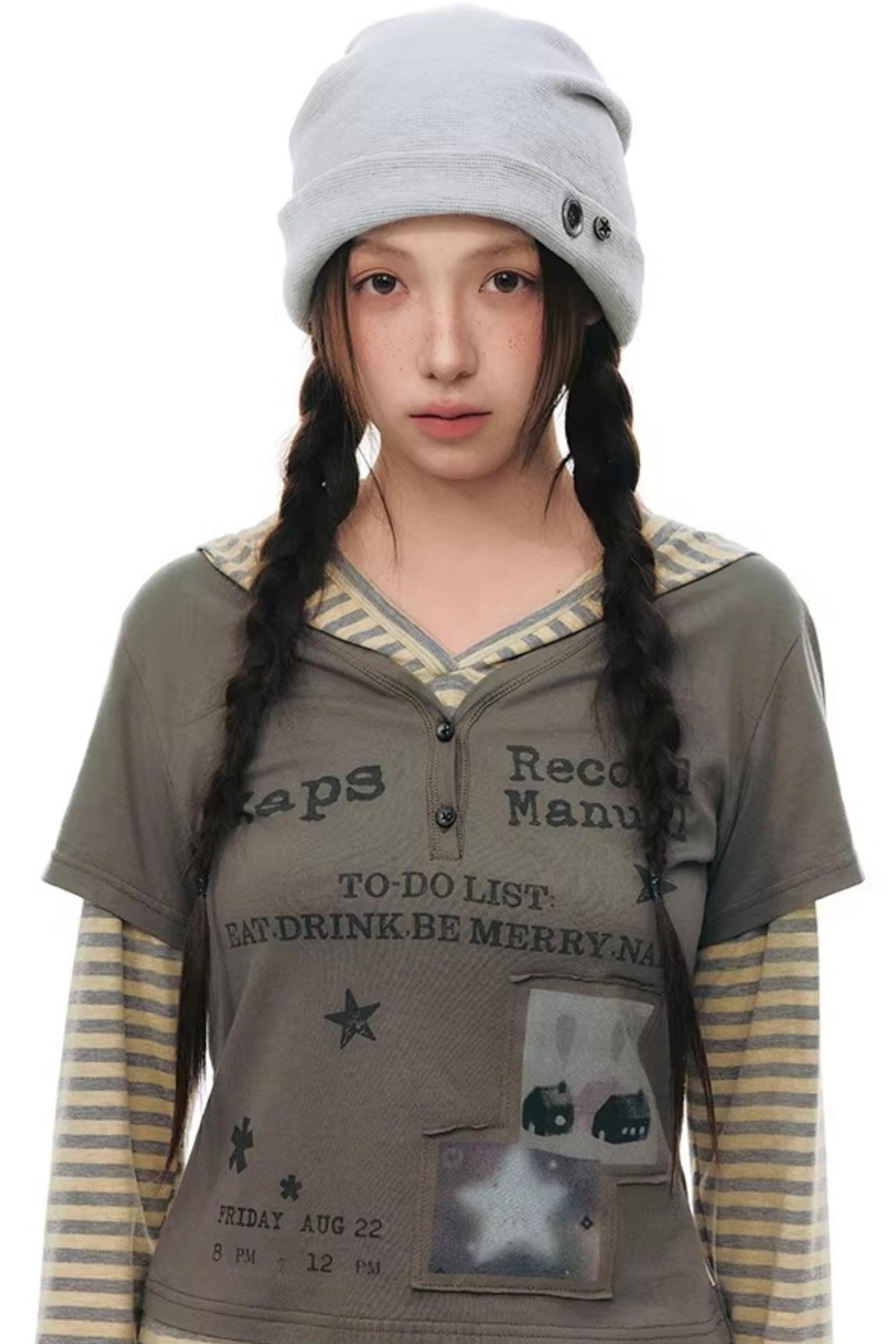 Hooded Spliced Long-Sleeve Top