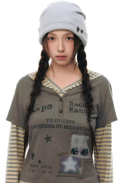 Hooded Spliced Long-Sleeve Top