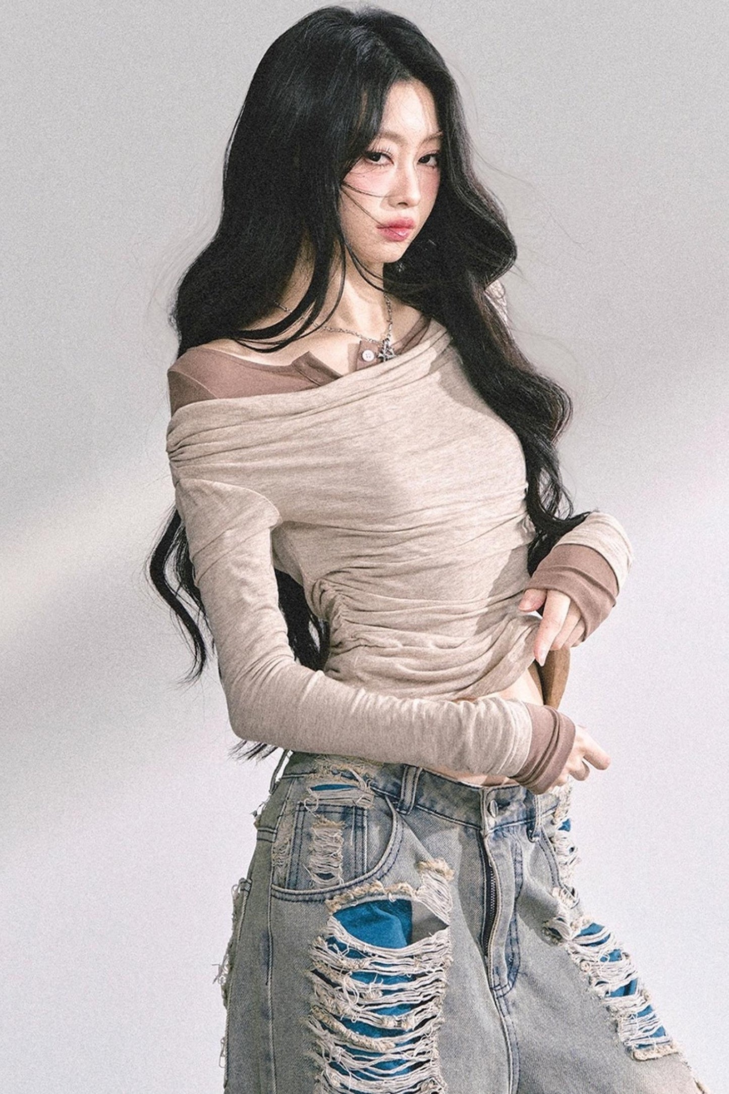 Korean Off-The-Shoulder Black Top