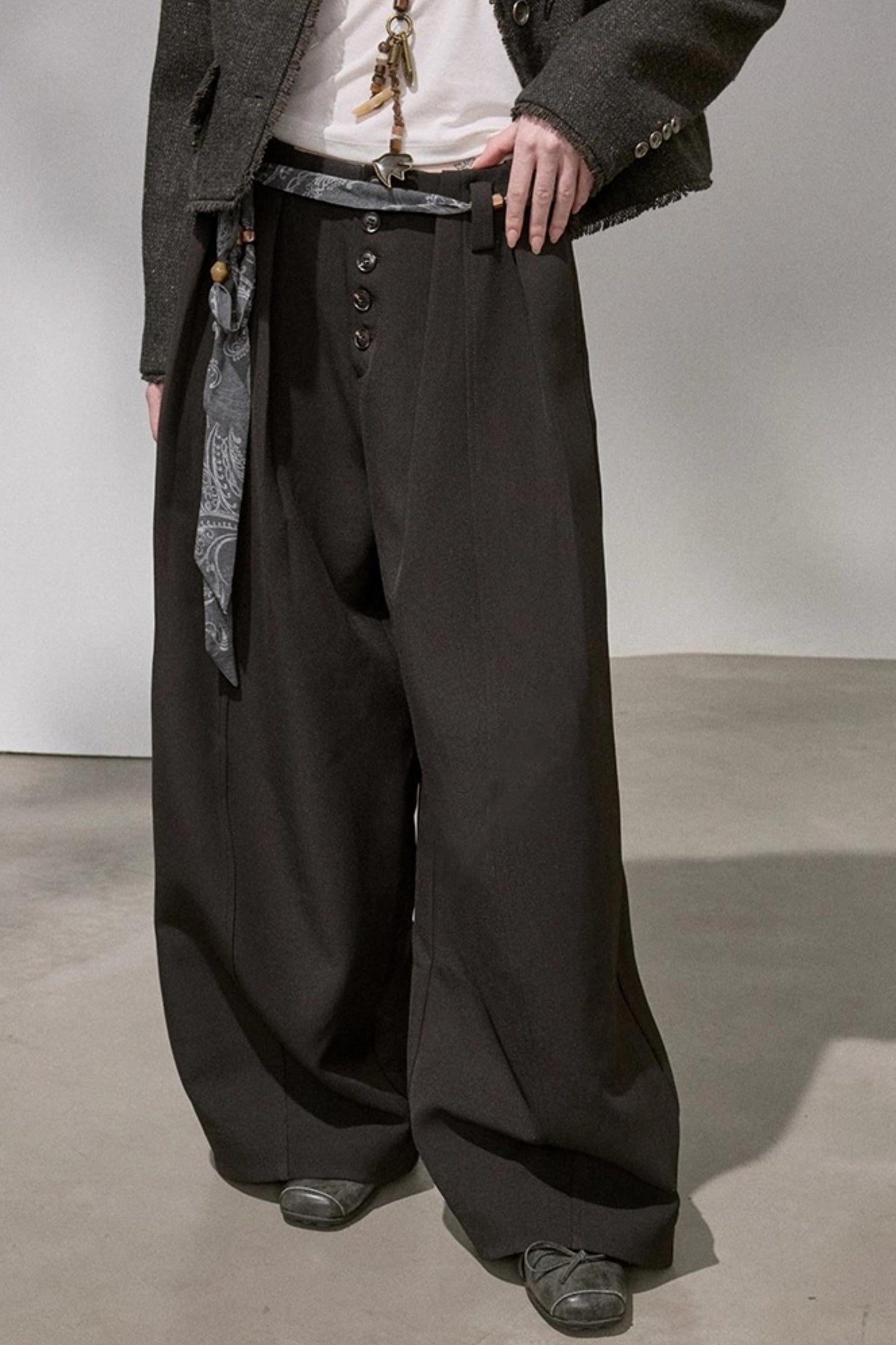 Button Pleated Winter Pants