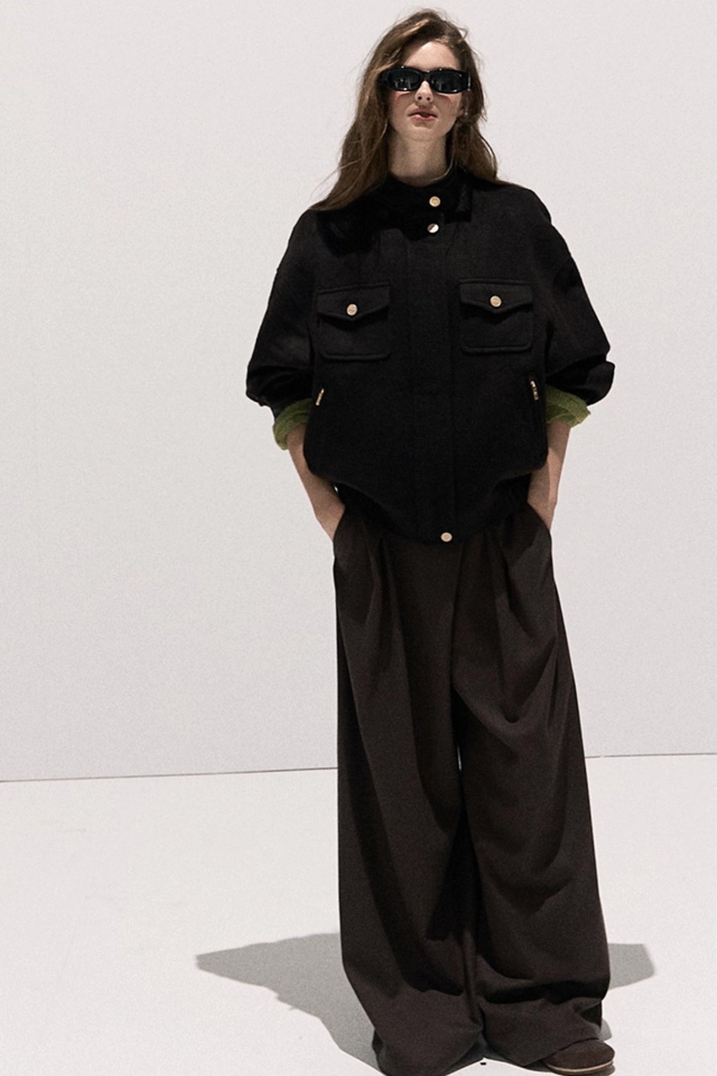 Tencel Wool Pleats Wide-Leg Pants