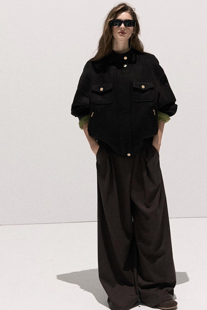 Tencel Wool Pleats Wide-Leg Pants