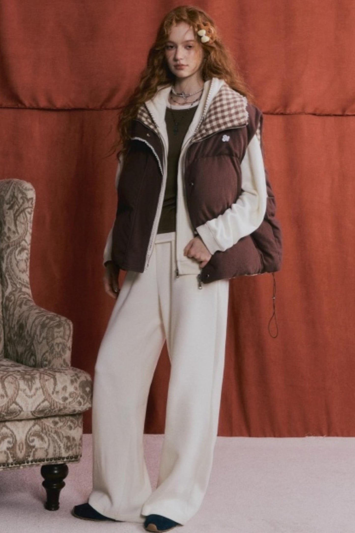 Reversible Plaid Lace Vest