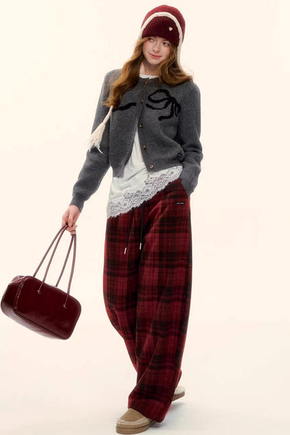 Bow Jacquard Cardigan Sweater