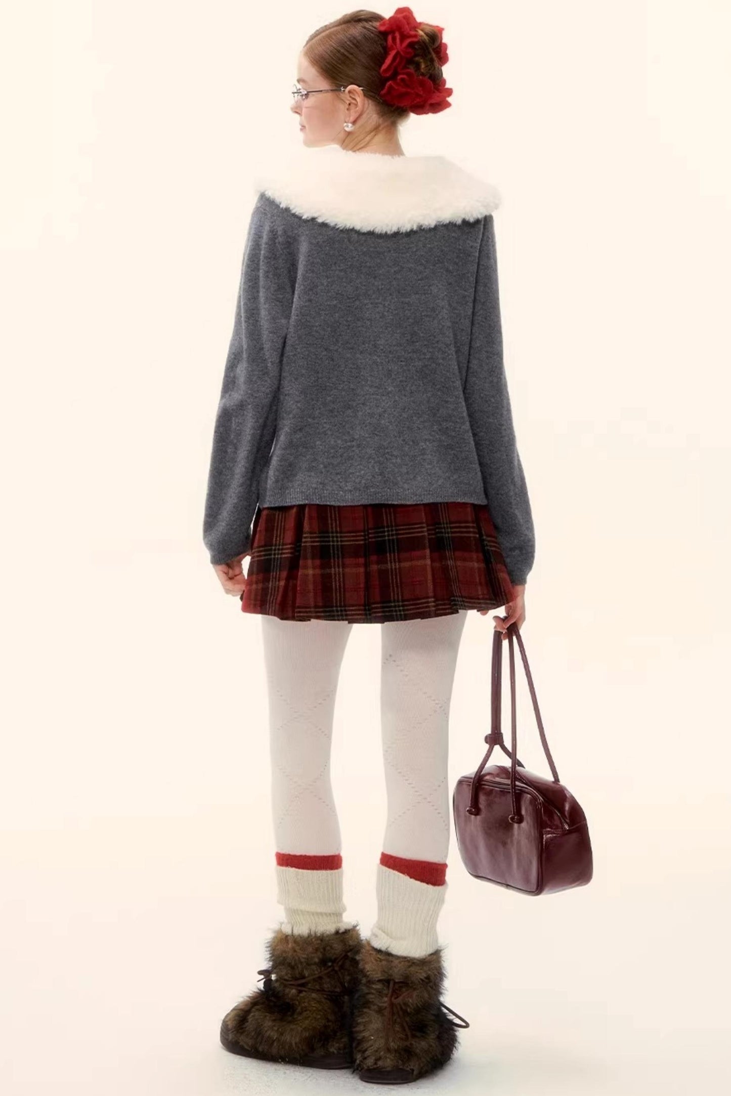 Wool Detachable Fur Collar Cardigan