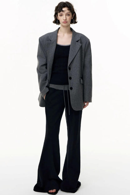 Drawstring Cotton Flared Sweatshirt Slacks