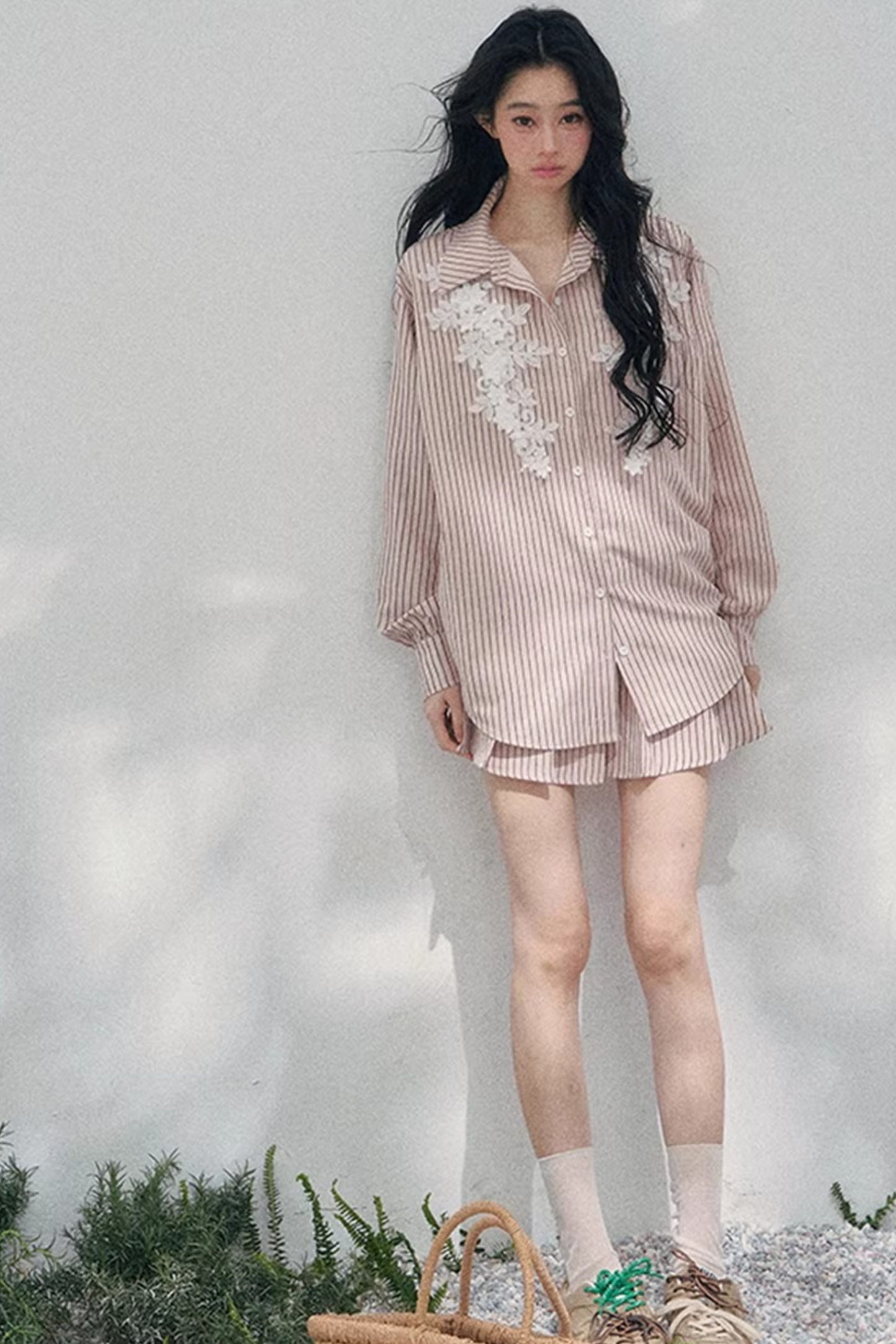 Pink Clouds Lace Shirt Skirt Set-Up