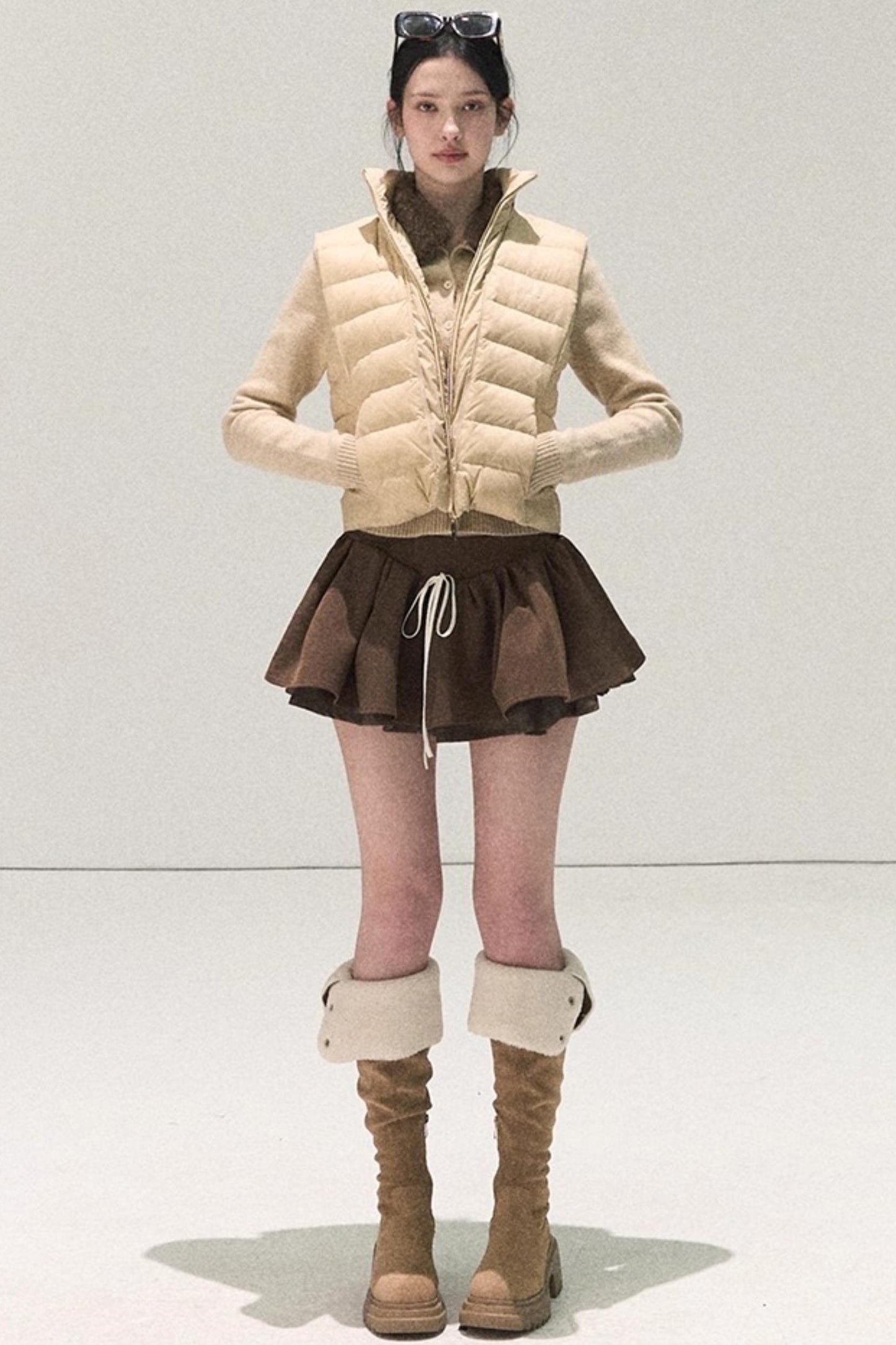 Plaid Color-Blocked A-Line Skirt