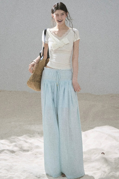 Watercolor Chiffon Wide-Leg Pants