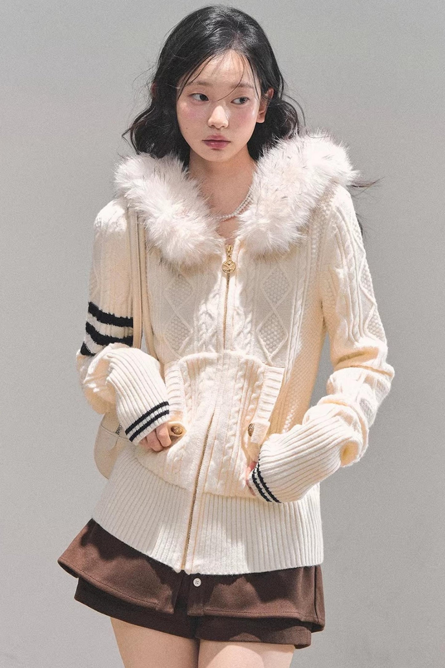 Hooded Cable Knit Sweater