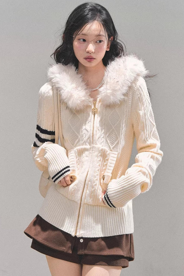 Hooded Cable Knit Sweater