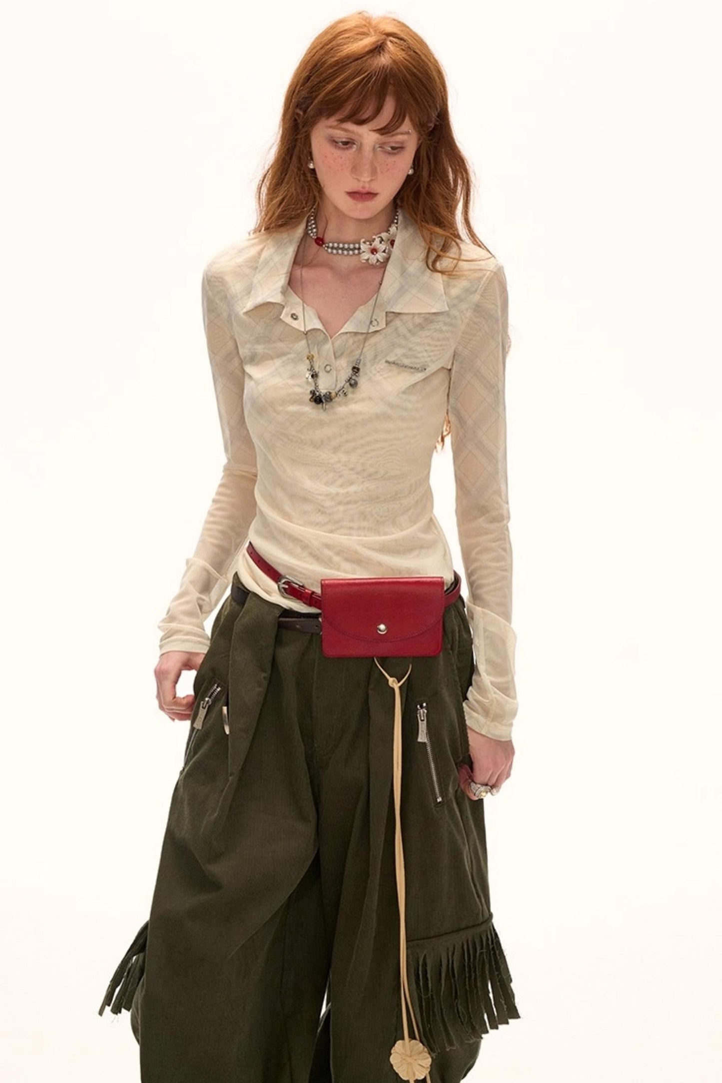 Luxury Slim Plaid Mesh Tee