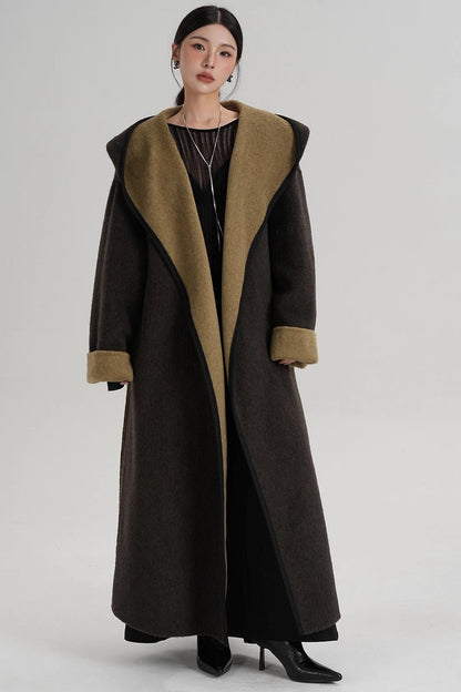 Temperament Hooded Wool Reversible Coat